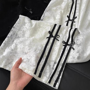 Pantalones de encaje para mujer Y2K ropa lindo arco transparente cintura elástica pantalones de pierna ancha Fairy Coquette ropa Streetwear - Product Image 3