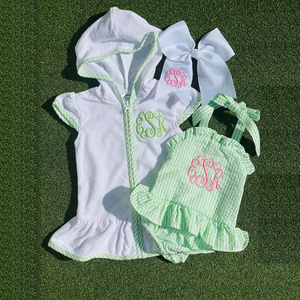 Costume da bagno per bambina con monogramma di <span class=keywords><strong>Minnie</strong></span> topo rosso a righe Seersucker costume da bagno per bambina e bambina - Product Image 6