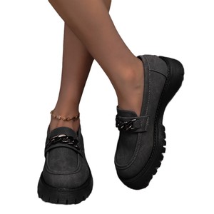 Zapatos de tacón grueso con cadena para mujer, estilo retro británico, de suela gruesa, sin cordones, talla grande, novedad de otoño - Product Image 5