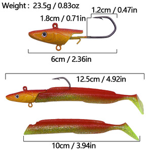 12cm 23.5g di piombo pesce T-coda morbida <span class=keywords><strong>esca</strong></span> di anguilla di sabbia artificiale Jig Head Paddle <span class=keywords><strong>per</strong></span> la pesca del lago di carpe ruscello di plastica - Product Image 4