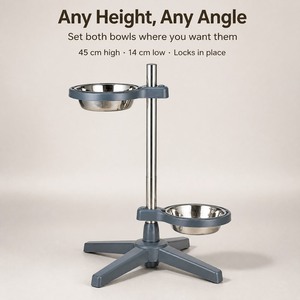 Height Adjustable Pet <b>Feeder</b> 14 cm to 45 cm Two Stainless Steel Bowls Swivel Angle Adjustment Four Arm Anti Slip Base for <b>Cats</b> - Product Image 2