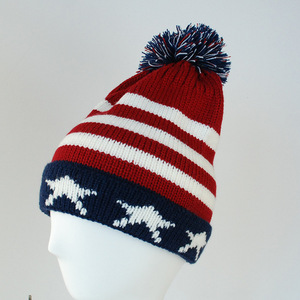 Bonnet d'hiver vintage en tricot à rayures étoiles, motif drapeau américain, avec pompon, en laine, chaud, pour le ski - Product Image 6