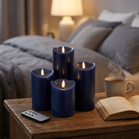 Décoration d'intérieur Matti's - Bougie LED à flamme réelle 3D à télécommande, en cire de paraffine, couleur bleue lisse