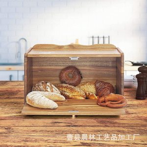 Boîte de rangement en bois pour pain avec couvercle, récipient alimentaire de cuisine pour pain et desserts - Product Image 3