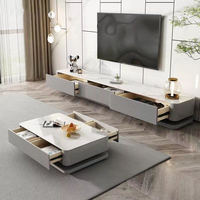 Meuble TV Moderne Luxe Léger Simple Ensemble Table Basse Dalle de Roche Blanche Unité TV Meuble de Salon Table Centrale