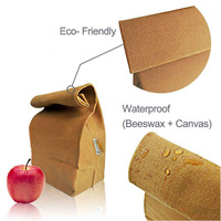 Sac à lunch Double ciré pliable Logo personnalisé Sac en toile de coton de grande capacité