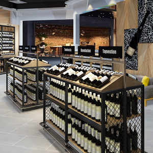 사용자 정의 레드 와인 디스플레이 선반 슈퍼마켓 고급 와인 선반 유명한 스틸 및 목재 디스플레이 캐비닛 - Product Image 2