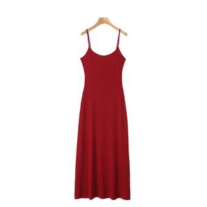 Robe moulante Happy Plus à bretelles spaghetti, couleur bordeaux, en coton, grande taille, pour un usage quotidien, robe décontractée pour femmes - Product Image 2