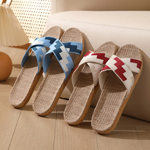 Pantuflas de Lino a Cuadros, Cómodas, de Tacón Plano, para Interiores, Absorbentes de Sudor, Antideslizantes, Desodorantes, para Mujer, para las Cuatro Estaciones - Product Image 3