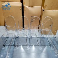 Chaises de banquet durables et luxueuses, dossier rond, transparentes, en plastique PP, imperméables, pour hôtel, extérieur, intérieur