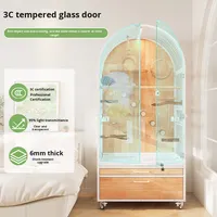 Cage à oiseaux moderne en bois massif, grande et luxueuse, fermeture à bouton, verre transparent anti-éclaboussures, écologique, pour usage domestique et extérieur, sans assemblage