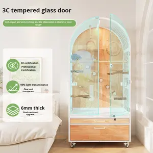 Gabbia per Uccelli Grande e Lussuosa in Legno Massello, Chiusura a Bottone, Vetro Trasparente Anti-Spruzzo, Ecologica per Uso Interno ed Esterno, Nessun Montaggio Richiesto - Product Image 4