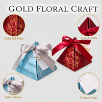 Coffret Cadeau Pyramidal Leabon Personnalisable avec Logo Imprimé Métallique Bleu Rouge Or et Nœud en Ruban de Satin – Idéal pour Mariages et Vente en Gros Direct Usine