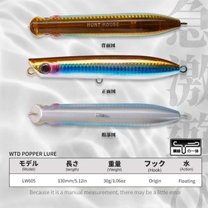 Señuelos de Pesca Popper de 130 mm y 30 g, Señuelos Flotantes para Agua Salada, Cuerpos de Señuelos Artificiales para Pescar Lubina y Lucio - Product Image 2