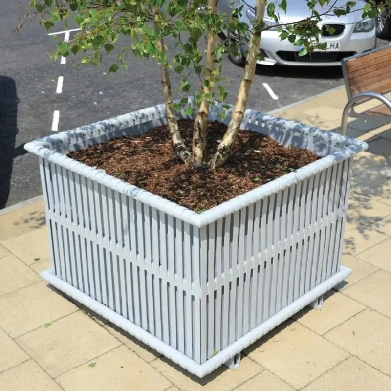 OEM white rectangular commercial flower bed metal large flowers trees planting box outdoor planters for street mall