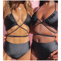 OEM Nouveau design Nylon noir haut de bikini sexy pour femmes ensemble de tenues de strip-teaseuse exotique pantalon à taille haute pour femmes vêtements de danse