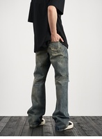 Jeans Évasés Homme Bleu Peint Empilés en Denim, Style Urbain Baggy, Fabrication Étiquette Personnalisée et Expédition Directe
