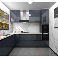 Balancier de cuisine en forme de u, armoire de cuisine modulaire, bon marché, blanc et gris