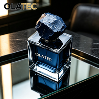 OLATEC Frascos para Perfumes de Vidrio Cuadrado Resistente con Tapa Decorativa de Piedra, Botella de Perfume de Lujo Azul Oscuro