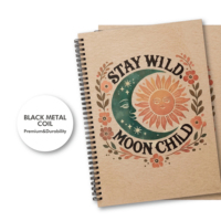 Cahier à spirale pour l'école avec motifs floraux bohèmes soleil et lune pour le bureau et l'école