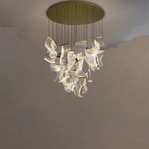 Lampadario Sospeso per Hotel, Design Nordico in Alluminio, LED Dorato con Telecomando, Lampada Moderna Luminosa per Illuminazione Soggiorno - Product Image 1