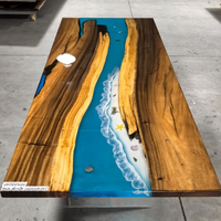 Nouveaux styles de tables à manger en résine époxy avec bord naturel, dessus de table en bois de noyer massif en stock, 2,5 x 2,5 pieds, ensembles de salle à manger