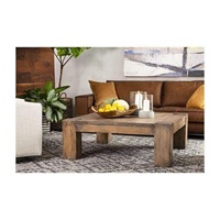 Table basse en bois de pin recyclé, style transitionnel, finition naturelle antique