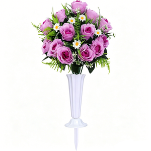 Bouquet di Fiori Artificiali Realistici: Rose <span class=keywords><strong>Rosse</strong></span> e Gialle, <span class=keywords><strong>Margherite</strong></span> Bianche per Centrotavola, Feste e Decorazioni Funebri - Product Image 4