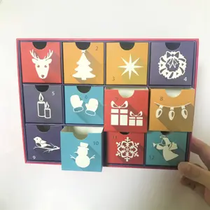 Kalender Kedatangan Kustom Pabrik Hadiah Kertas Karton Kosong Kemasan Kosmetik Kecantikan Hitung Mundur Kotak Kalender Kedatangan Natal