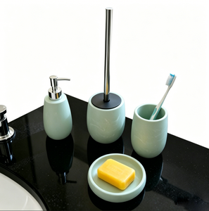 Juego de Accesorios de Baño de <span class=keywords><strong>Resina</strong></span> con Efecto Mármol Verde Menta, Incluye Dispensador de Jabón, Portaescobillas, Vaso y Jabonera - Product Image 2