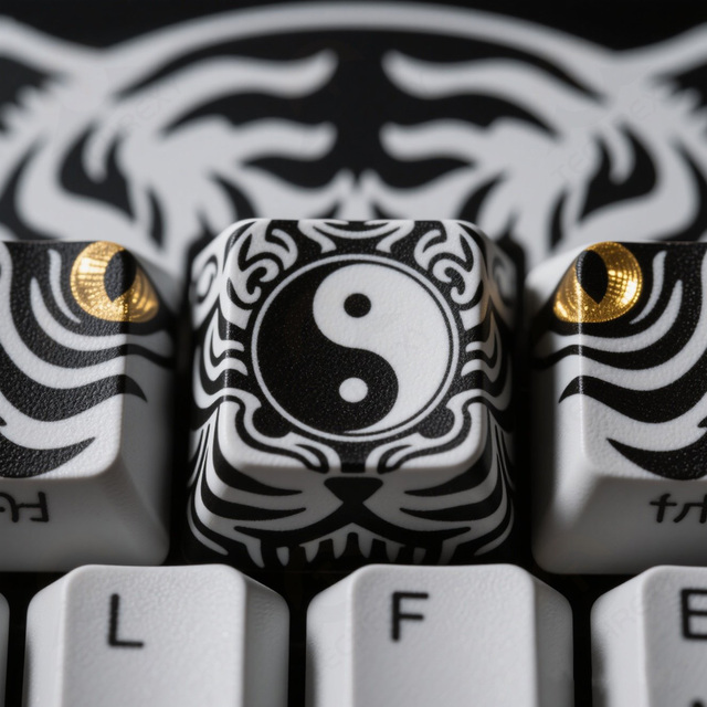 Taiji White Tiger Themed Customizable Keycaps PBT/Resin Materials OEM Service for MX Keyboards