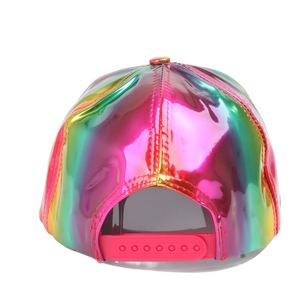 Pu Rainbow Snapback Cap Iridescent <b>Flat</b> Brim Fashion <b>Hat</b> For Adults Casual Wear - Product Image 4