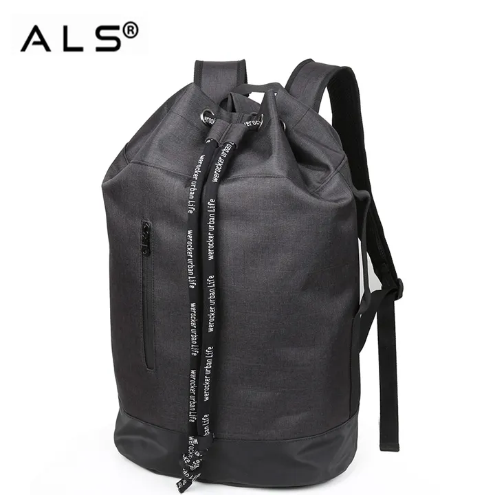 Durable black waterproof nylon drawstring bagpack for travel men and women Barrel Backpack String Drawstring Daypack Backpacks