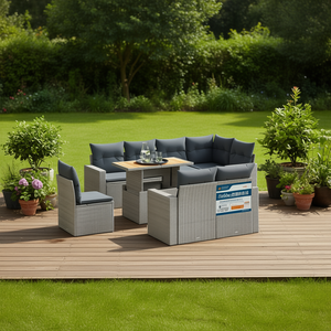 Ensemble de canapés de jardin gris avec coussins, résistant aux UV, en rotin PE, mobilier d'extérieur au design contemporain, imperméable - Product Image 2