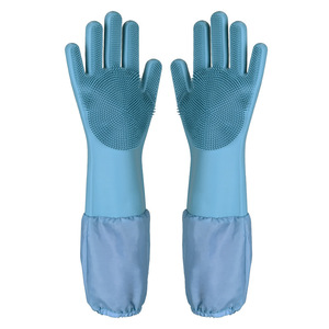 Siran Pet Silicone Gloves For Dogs Cats Bath Massage Hair Removal Cleaning Gloves With Scrubber Pads <b>Extended</b> Length - Product Image 1