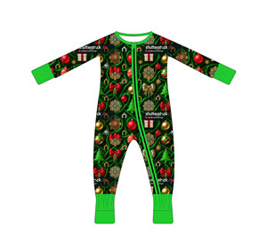Body per Neonati con Stampa Natalizia <span class=keywords><strong>Elegante</strong></span> e Retrò, Logo Personalizzato, Manica Lunga, Morbido in Bambù e Spandex, con Cerniera, Vendita all'Ingrosso - Product Image 6