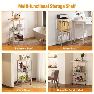 Étagère de rangement de cuisine multi-niveaux en métal avec panneau supérieur en bois, chariot de sol à <span class=keywords><strong>roulettes</strong></span> industrielles pour légumes, fruits et collations - Product Image 3