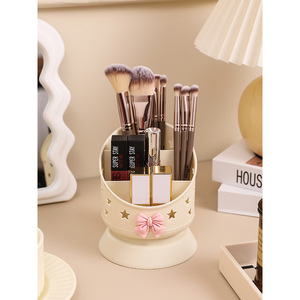 Makeup Brush Storage <b>Bucket</b> Milky White <b>Plastic</b> Rotating Holder With Drawers For Desktop Cosmetic Organizer - Product Image 3