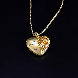 Grace Jewelry Unique Couple Letter Lovers Openable Pink Gemstone Zircon Fine Jewelry Love Heart Photo Pendant For Women