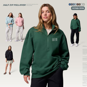 OEM Custom Logo Winter Green <strong>Women's</strong> <strong>Half</strong> <strong>Zip</strong> Fleece Pullover <strong>Sweatshirt</strong> 50% Cotton 50% Polyester 340gsm <strong>Sweatshirt</strong> for <strong>Women</strong> - Product Image 1