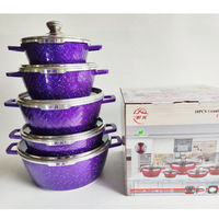Ensemble de casseroles Dessini Cookware WK à motif ondulé, 12 pièces, en aluminium granité antiadhésif, avec poignées en cristal, compatible avec les cuisinières à gaz, style coréen