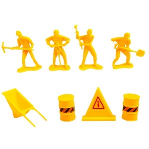 Plastic Construction Worker Set 8-Piece Toy Figures With Excavator Barrel Wheelbarrow For Cake Decoration Birthday Party Props - Product Image 5