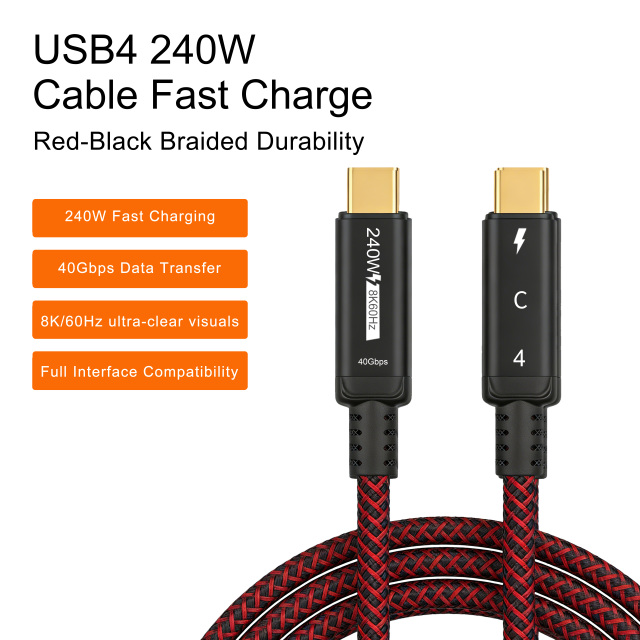 240W 40Gbps USB4 8K 60Hz Type-C USB-C to Type C Video Transmission Fast Charging Data Cable Compatible with Thunderbolt  5/4