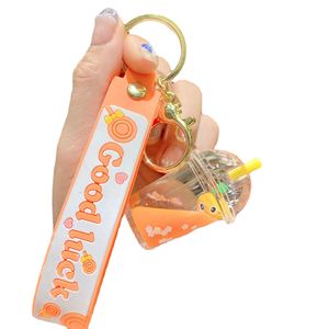 Creative Fruit Strawberry Pineapple Milk Tea <b>Cup</b> Key Chain Floating Sand Oil in Pendant Car Key Chain Bag Pendant - Product Image 6