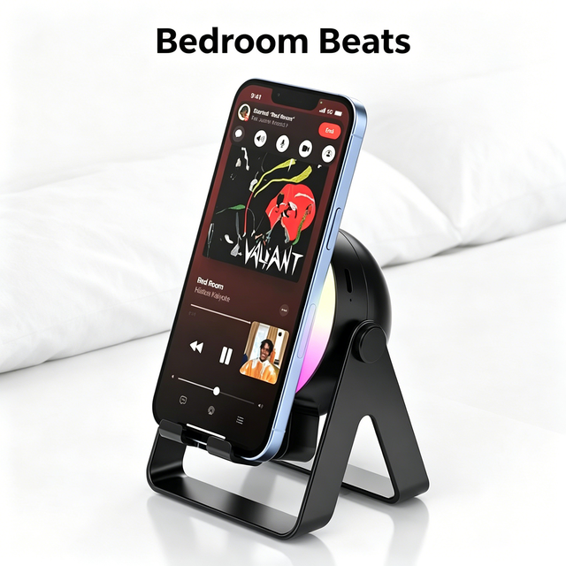 Light-Sensing Color-LED 5.3  360 Rotation Desktop Phone Stand Mini Subwoofer