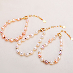 Bracelet en perles d'eau douce de Zhuji pour femmes, style bohème, micro-défauts, petites perles de riz, matériau doré, simple, cadeau pour maman, personnalisé - Product Image 3