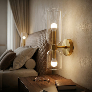 Modern Wall <b>Sconce</b>, Brass Wall Lamp with Cylinder Glass Shade, Indoor Wall <b>Light</b> Fixture for Bedroom Bathroom Hallway Vanity - Product Image 4