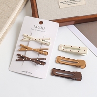 MUJU D434 Pinces à cheveux en métal émaillé pour femmes, 6 cm, à pois, barrettes crocodiles, 11 formes, crème, beige, marron, carte avec logo personnalisé