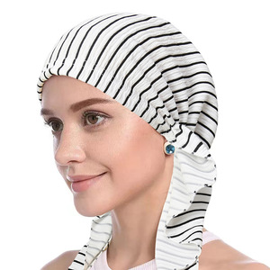 Cappello turbante da <span class=keywords><strong>donna</strong></span> a strisce nere su misura per la fabbrica di Stock musulmano con fondo Hijab berretto etnico <span class=keywords><strong>Bandana</strong></span> - Product Image 5