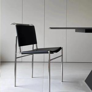 Italian Minimalist Leather Dining <b>Chair</b> Stainless Steel Frame Upholstered Dining Room <b>Chair</b> - Product Image 5